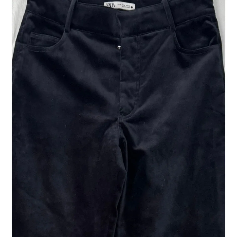 ZARA Womens Medium Black Velvet Wide Leg Velour Pants